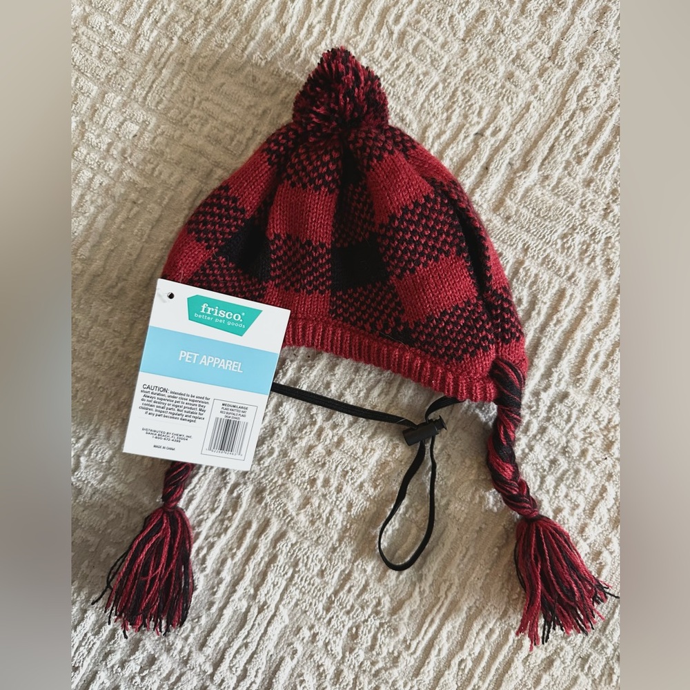 Frisco NEW Holiday Red Plaid Dog & Cat Knittted Hat Pet Apparel Size M/L